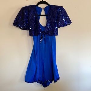 Curtain Call Blue Sequin Dance Romper 12” pit to pit